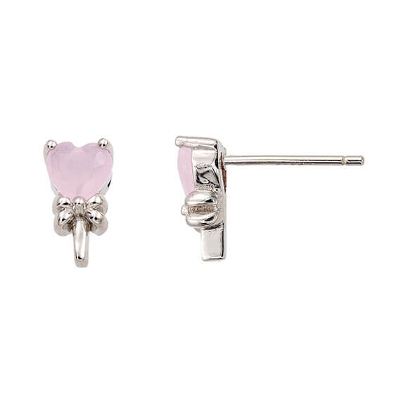 Pendientes plata coraz&oacute;n rosa piedra